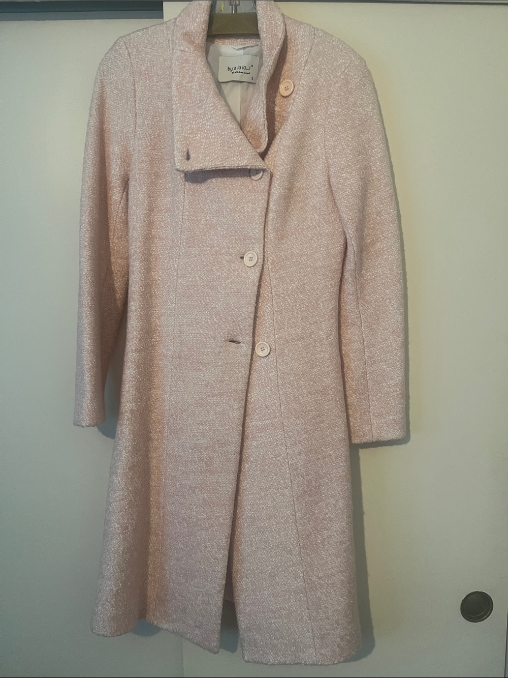 pink textured wool-blend long coat
